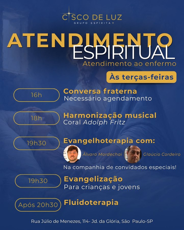 Cartaz Atendimento espiritual, atendimento ao enfermo, às terças-feiras